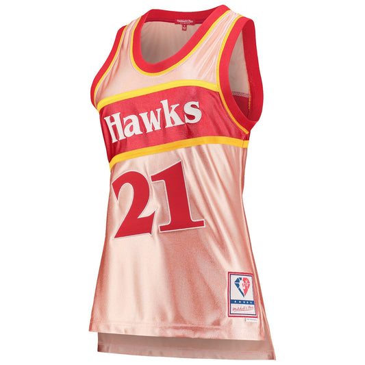 Women's Dominique Wilkins Mitchell & Ness Hawks 75th Anniversary Rose 1986 Swingman Jersey - Pink