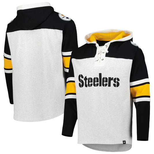 Pittsburgh Steelers '47 Gridiron Lace-Up Pullover Hoodie - Heather Gray