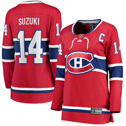 Nick Suzuki Montreal Canadiens Fanatics Branded Women's Home Captain Patch Breakaway Player Jersey - Red