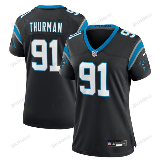 Nick Thurman 91 Carolina Panthers Women's Team Game Jersey - Black