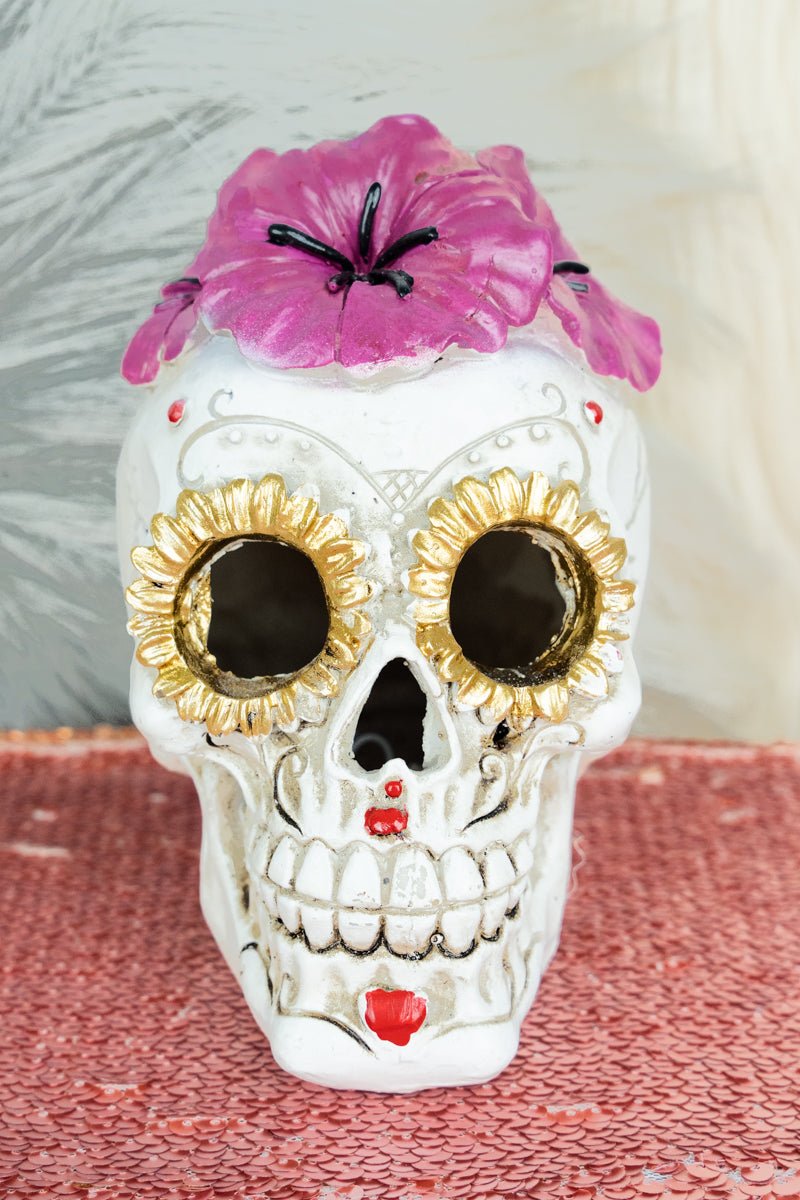 6 x 4 Light-Up Mrs. Skull Resin Figurine