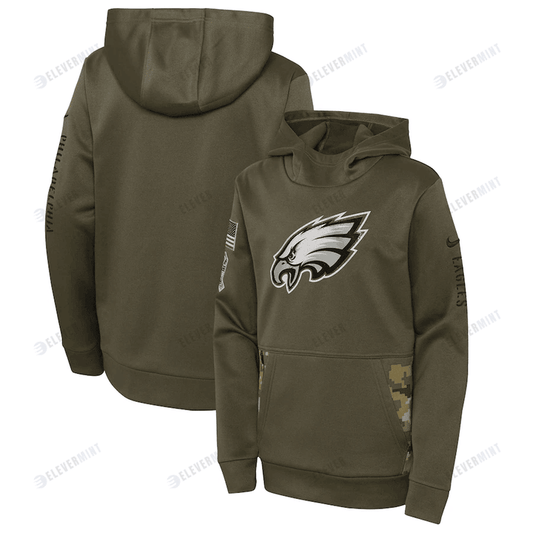 Philadelphia Eagles Youth 2022 Salute To Service Performance Pullover Hoodie - Olive