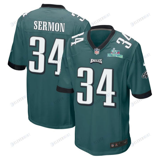 Trey Sermon 34 Philadelphia Eagles Super Bowl LVII Champions Men Game Jersey - Midnight Green